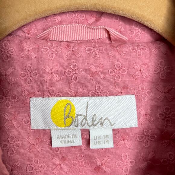 BODEN Broderie Quilted Embroidered Eyelet Cotton Jacket Pink Sz 14 Plus - Picture 5 of 6